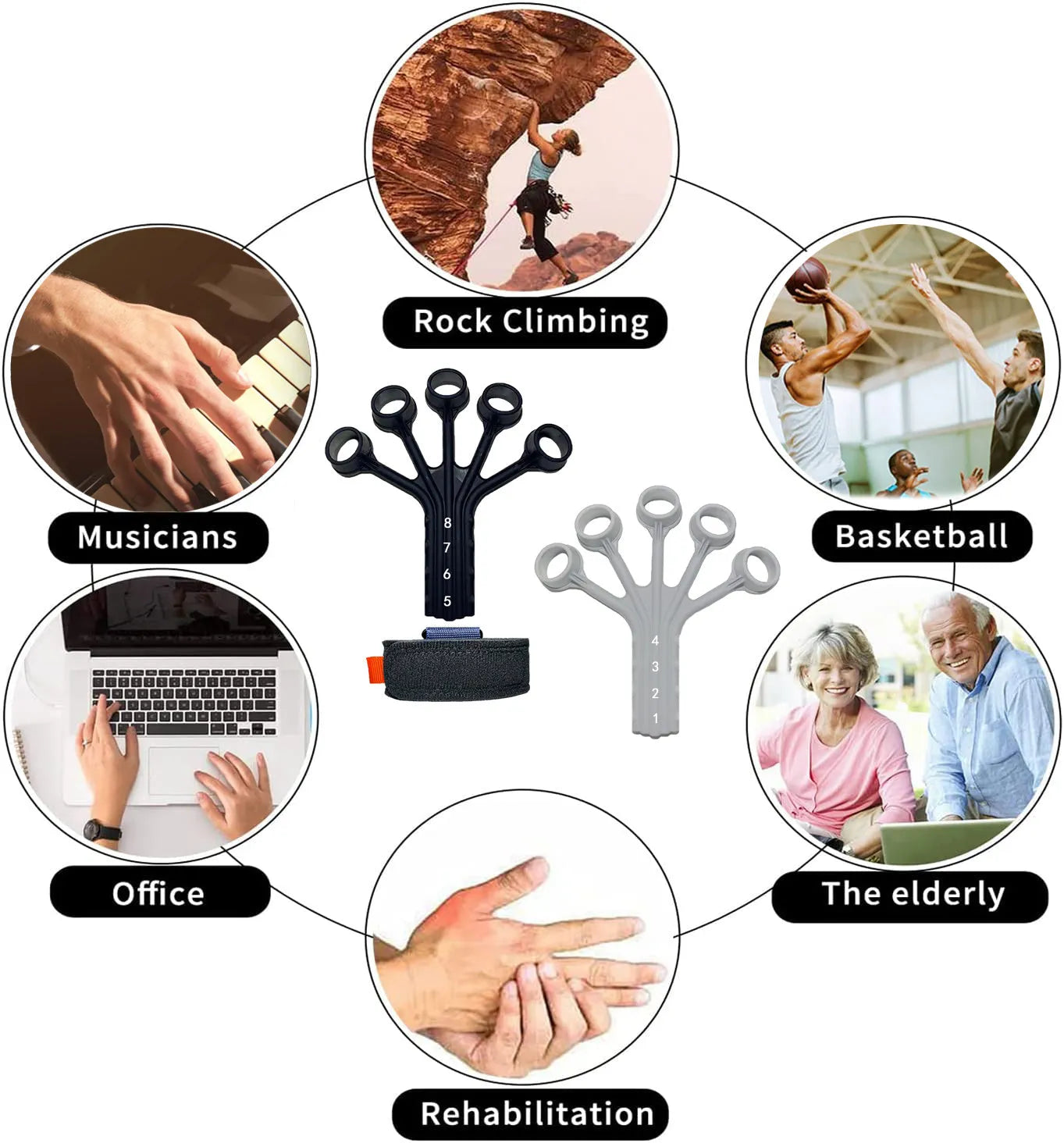 Silicone finger flexion and extension trainer with tension rope system for adult hand rehabilitation