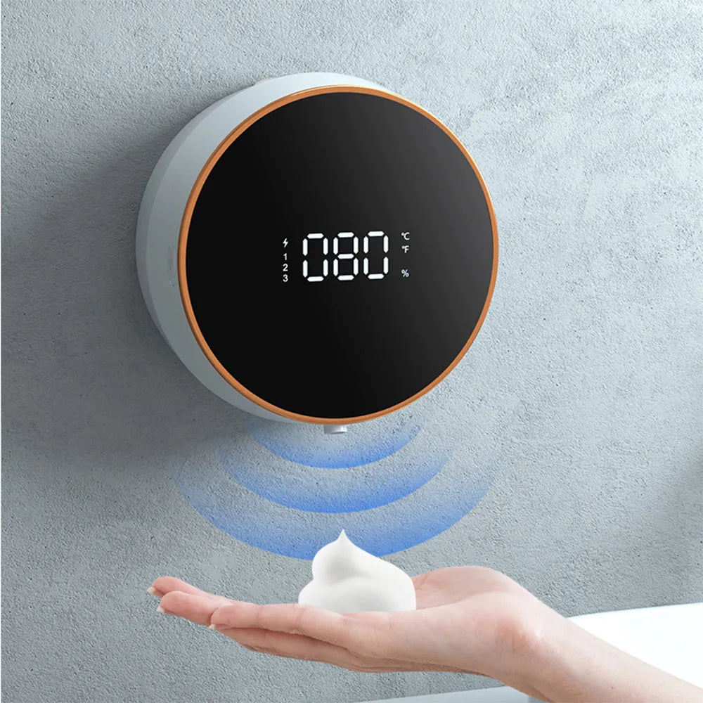 Smart automatic foam dispenser with USB charging port in black or white wall-mounted design