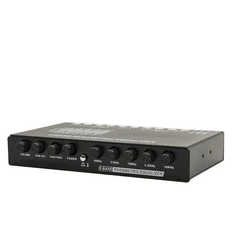 Car audio EQ tuning frequency division amplifier in black with control panel