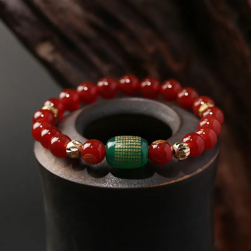 Red agate Guanyin bracelet edge rosary unisex style with auspicious patterns on wrist
