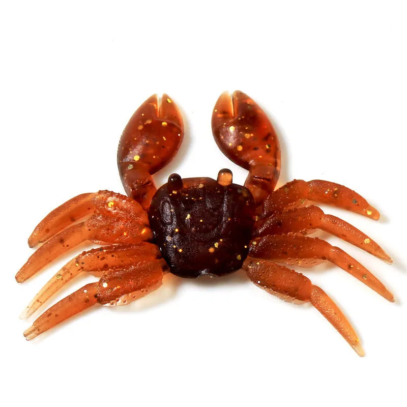 PVC crab fishing lure measuring 8cm in brown and red colour variants
