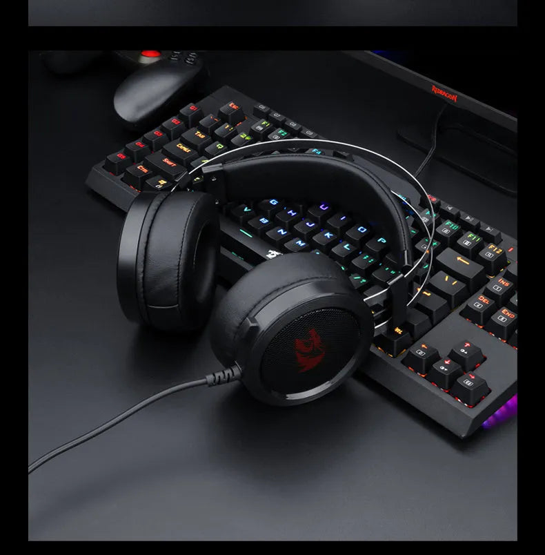 Black wired computer gaming headset with dual audio stereo and 2-metre cable