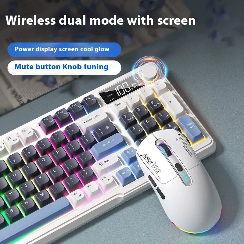 Blue white wireless mechanical keyboard with ball cap keycaps and optional matching mouse