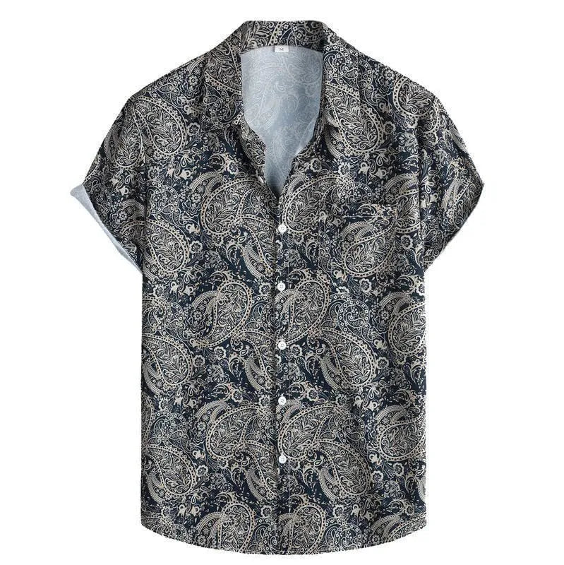 Men's slim fit digital print Hawaiian short sleeve shirt in polyester stretch fabric, available in multiple colours and sizes S to 6XL