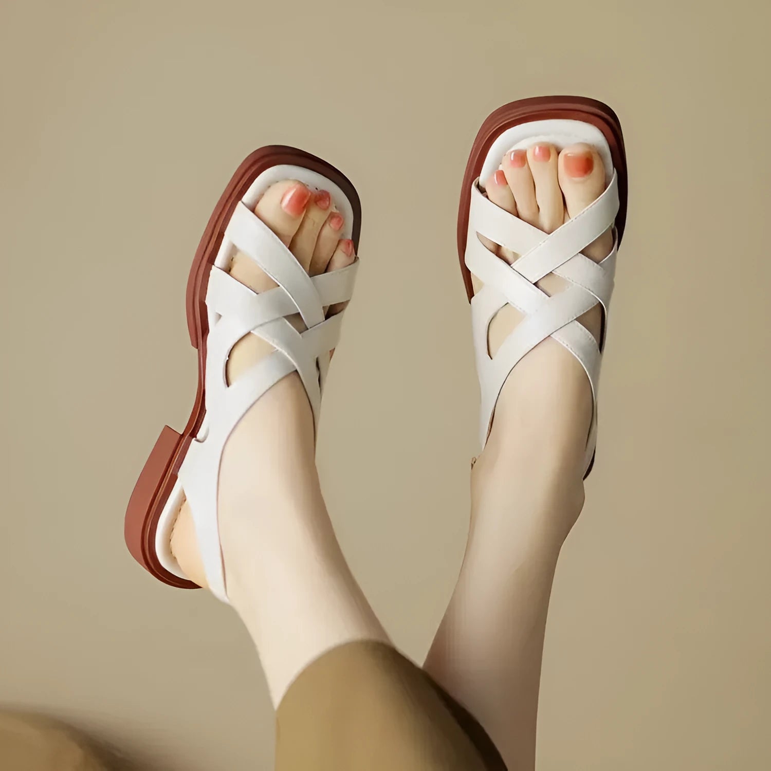 Women's glossy patent leather beach sandals with square toe and cross-strap design in three colour options