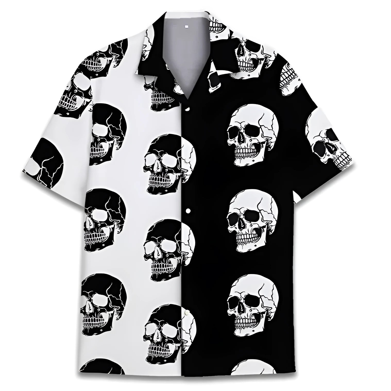 Men's casual summer shirt with a Cuban collar and digital print pattern, made from polyester fabric.