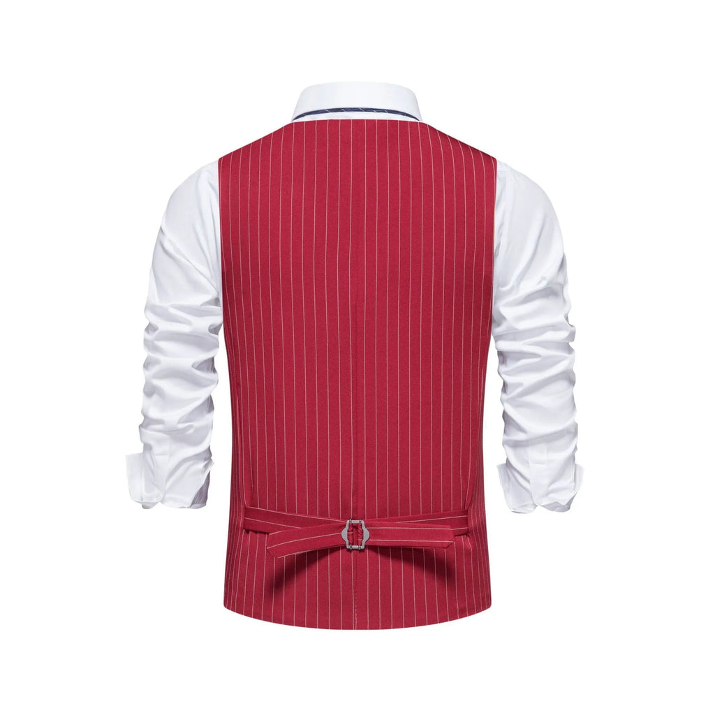 Men's striped suit vest in non-iron polyester with miter bottom hem for business formal wear