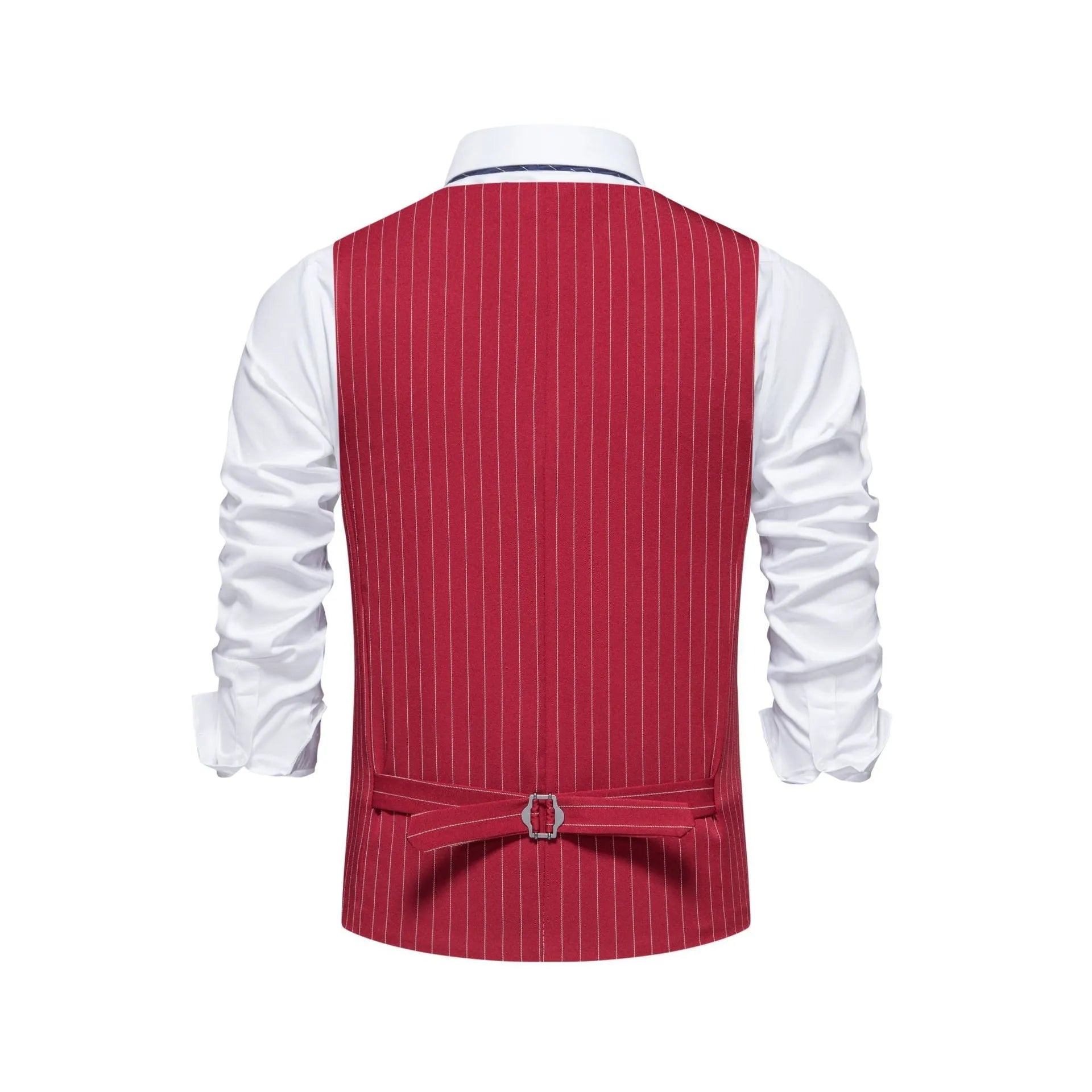 Men's striped suit vest in non-iron polyester with miter bottom hem for business formal wear