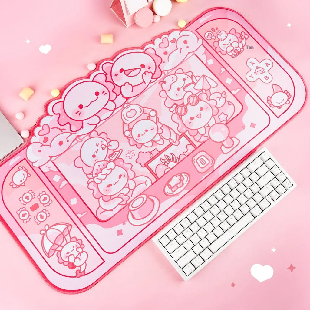 Hexagonal dragon crane machine cartoon anime large cloth mouse pad with wrist support, 75x40cm.