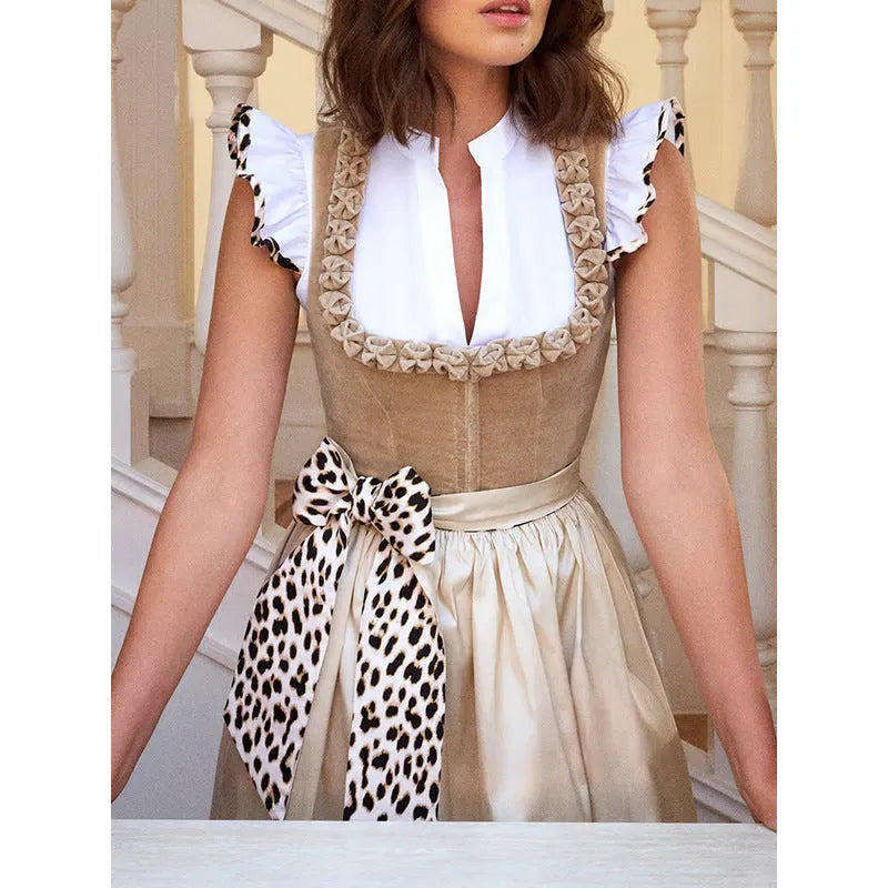 Khaki coloured German Oktoberfest beer style women's dress with an elegant cut.