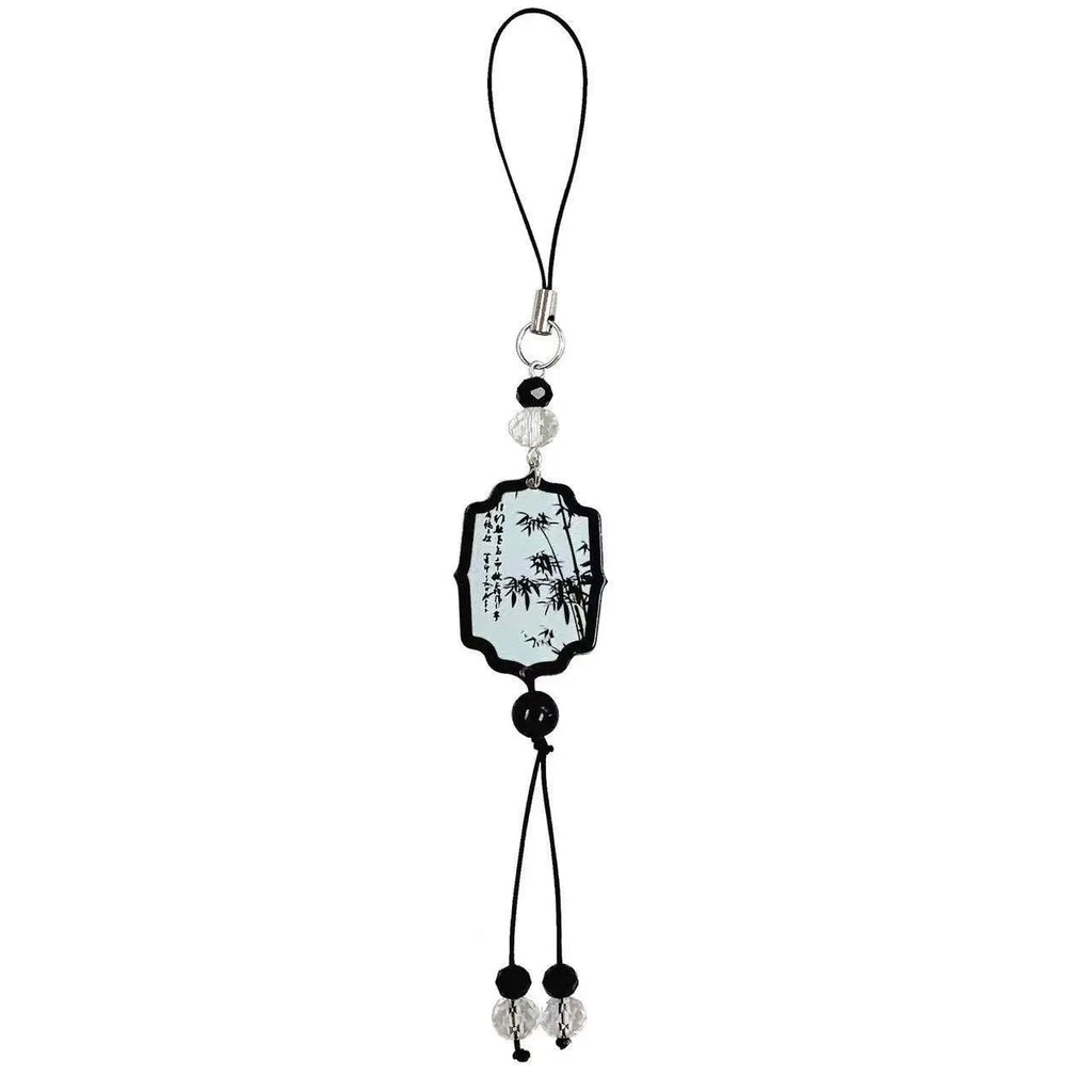 Chinese style floral pendant keychain with glossy baked varnish finish on a bead base