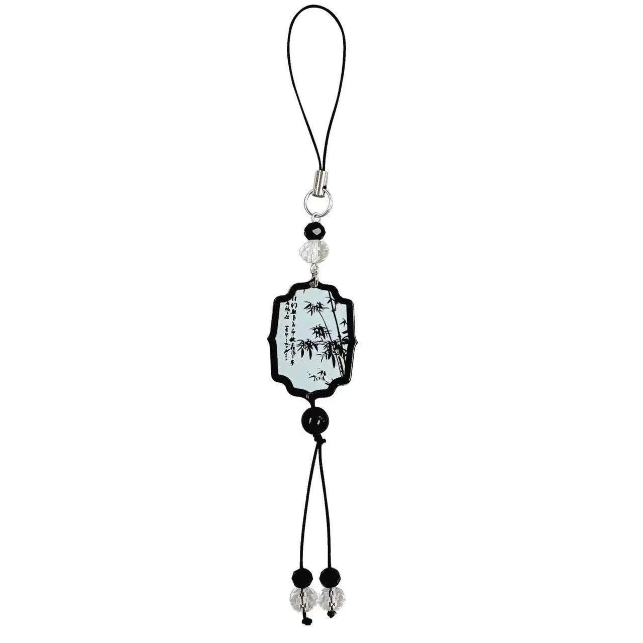 Chinese style floral pendant keychain with glossy baked varnish finish on a bead base