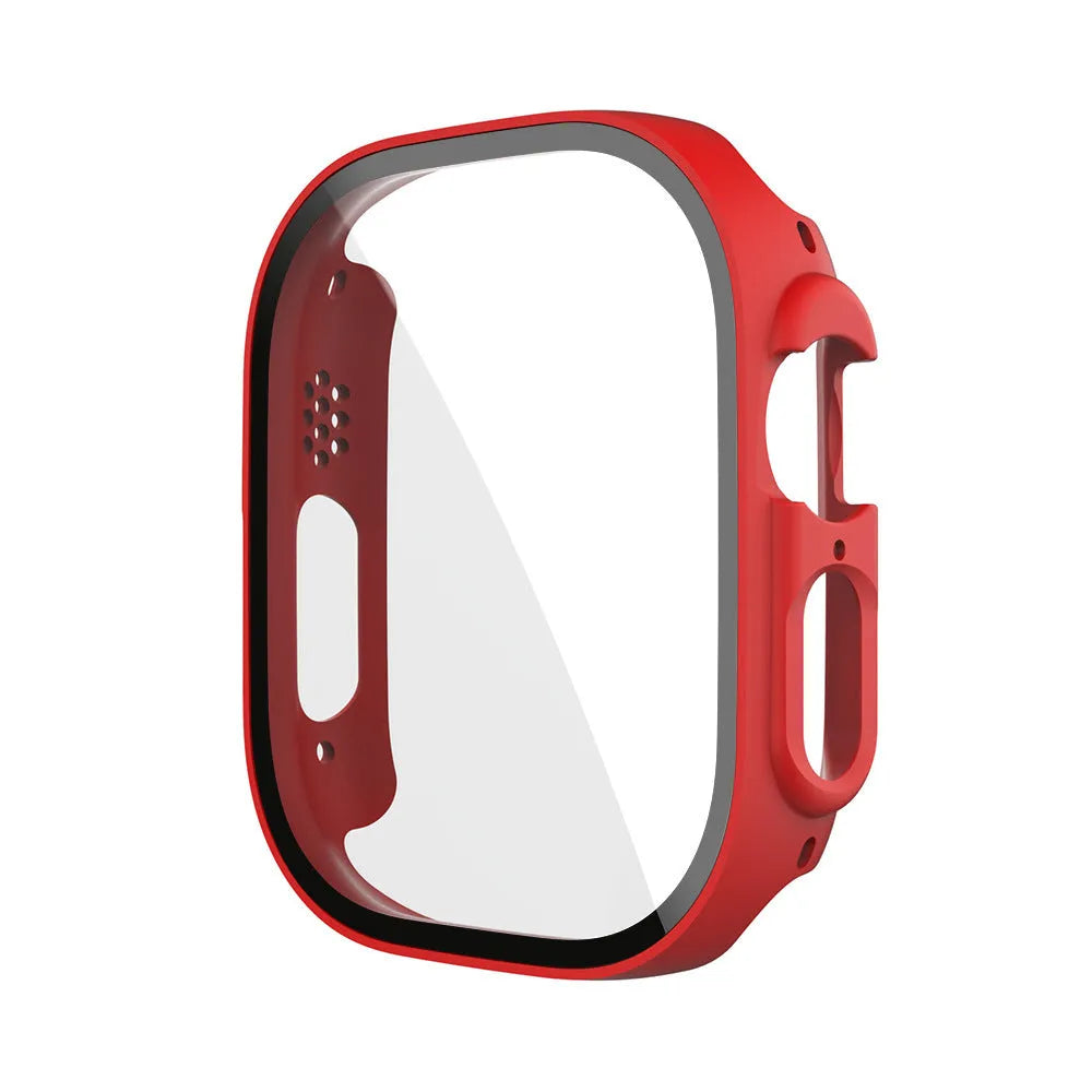 PC tempered film watch case for Apple Watch, transparent, showing slim profile and cutouts