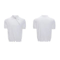 Men's black slim-fit knitted polo shirt with an oblique diagonal zipper and short sleeves.