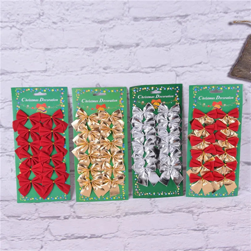 5cm polyester Christmas bow ornament in red gold silver colours for tree decoration