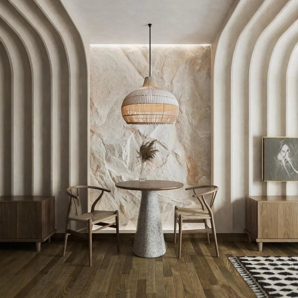 60cm diameter woven rattan Silent Wind style chandelier for pastoral living room.