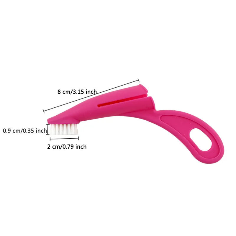 Red and white finger sleeve toothbrush for pet dental cleaning with soft silicone bristles