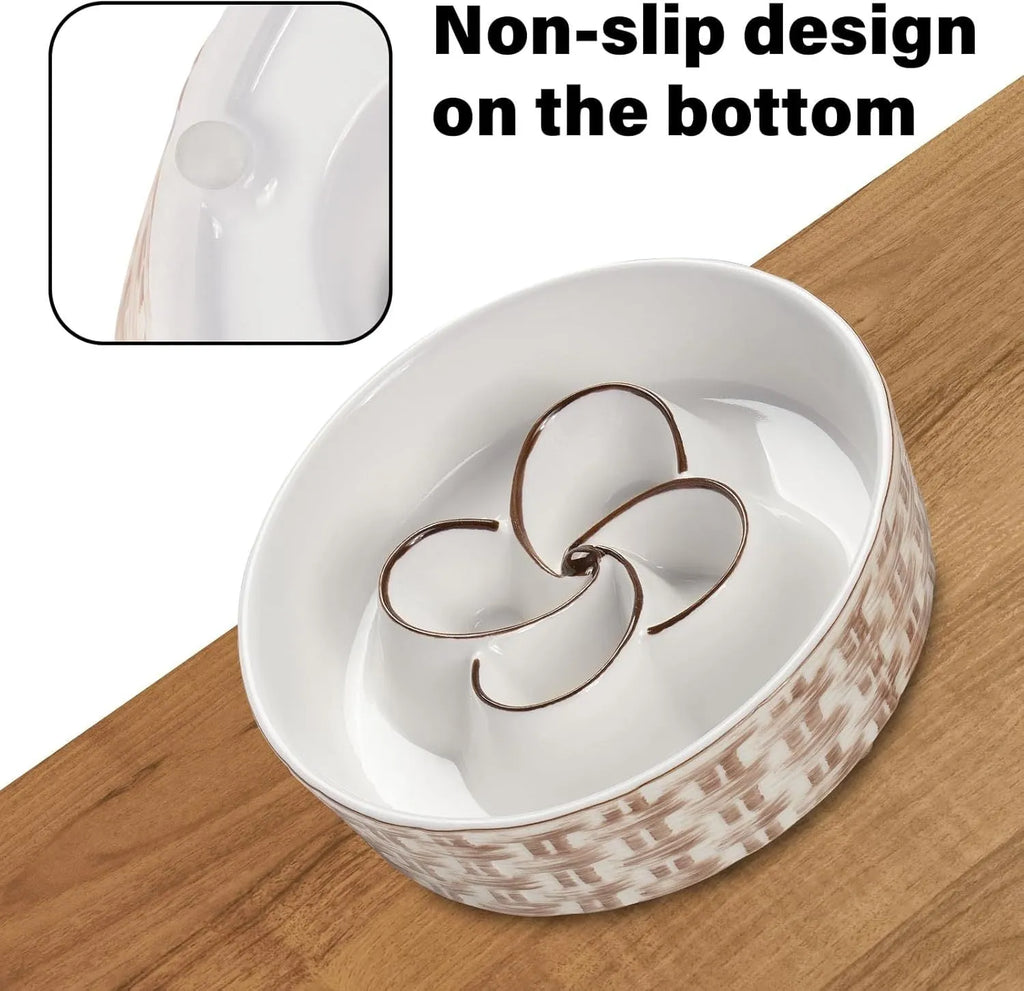 Ceramic slow feeder dog bowl for medium large dogs in blue non-slip anti-choking design