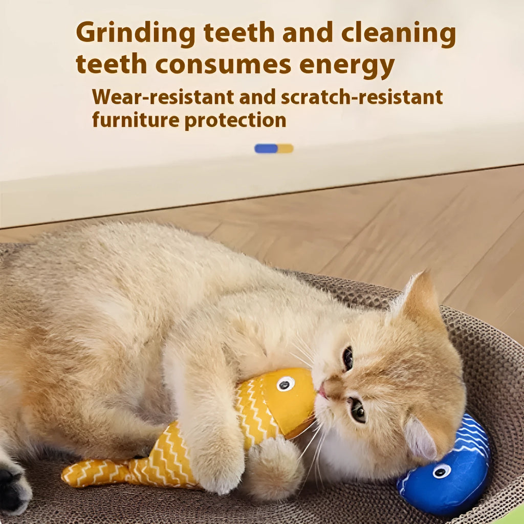 Catnip fish toy for cats, large size 39x12cm, in yellow colour, plush fabric with catnip filling