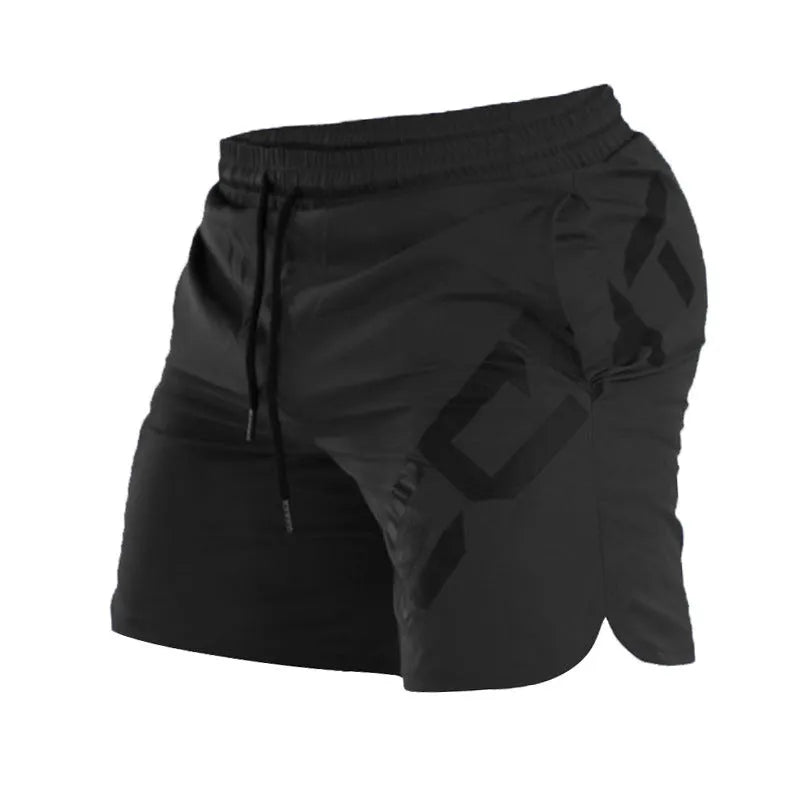 Men's elastic thin training running shorts in quick-drying chemical fibre blend fabric, knee-length design with mid waist