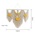 Nordic style hand-woven cotton wall tapestry rectangle 120cm x 95cm creamy white with yellow accents