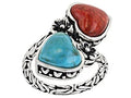 Antique silver electroplated alloy insect ring with turquoise stone on a white background