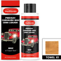 100g tub of premium carnauba polishing wax with a white towel for car detailing paint protection