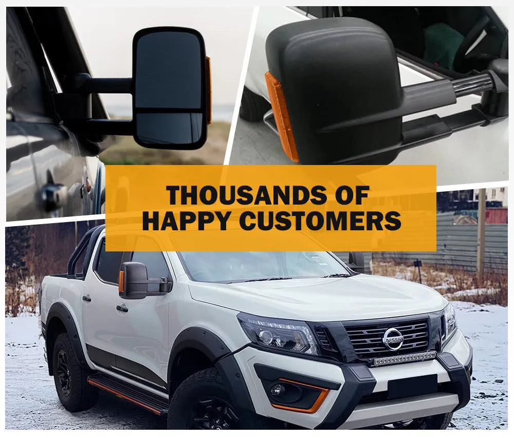 Black electric exterior rear vision mirror for Nissan D23 NP300 2015-ON with large view and light