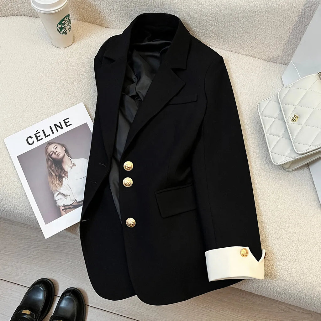 Korean style women's coat in loose fit with 65cm length and pockets in milky white colour
