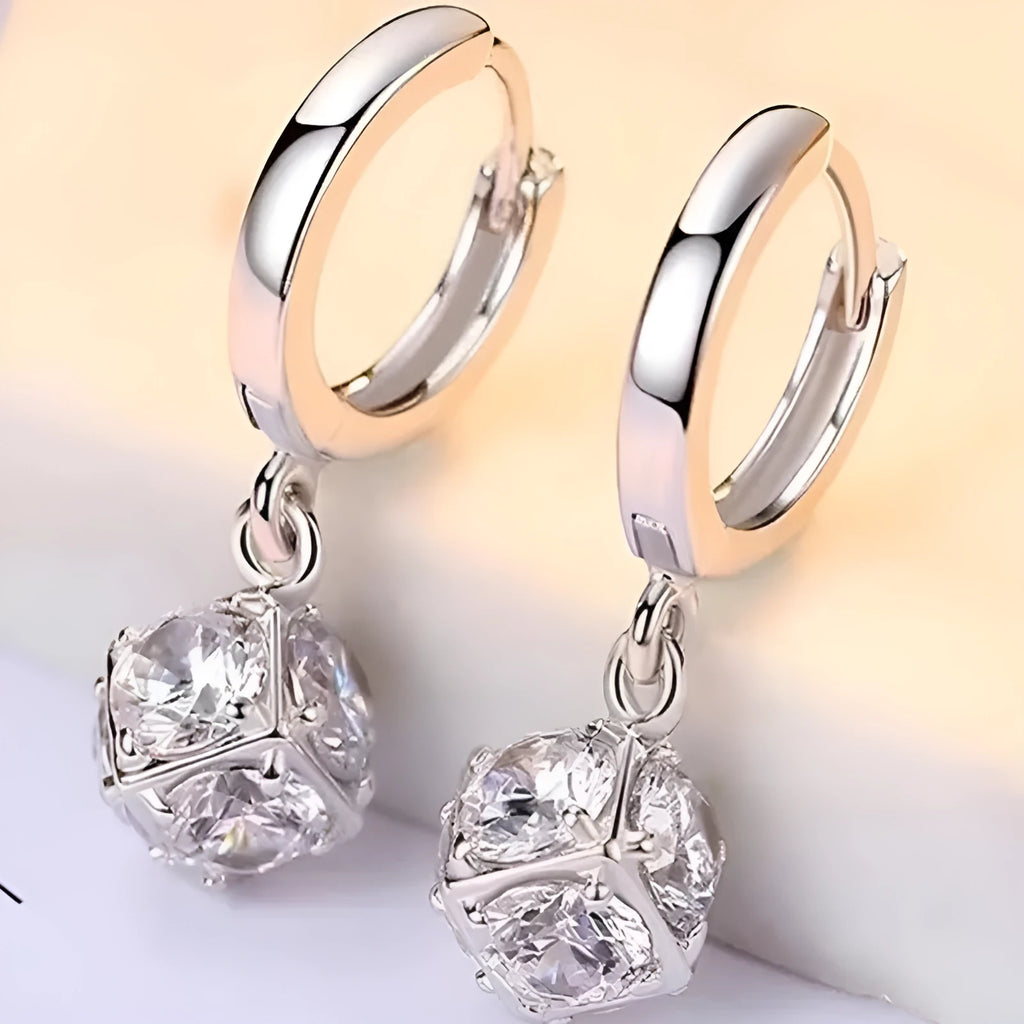 Geometric copper zircon earrings with rose design elements in multiple colour variations
