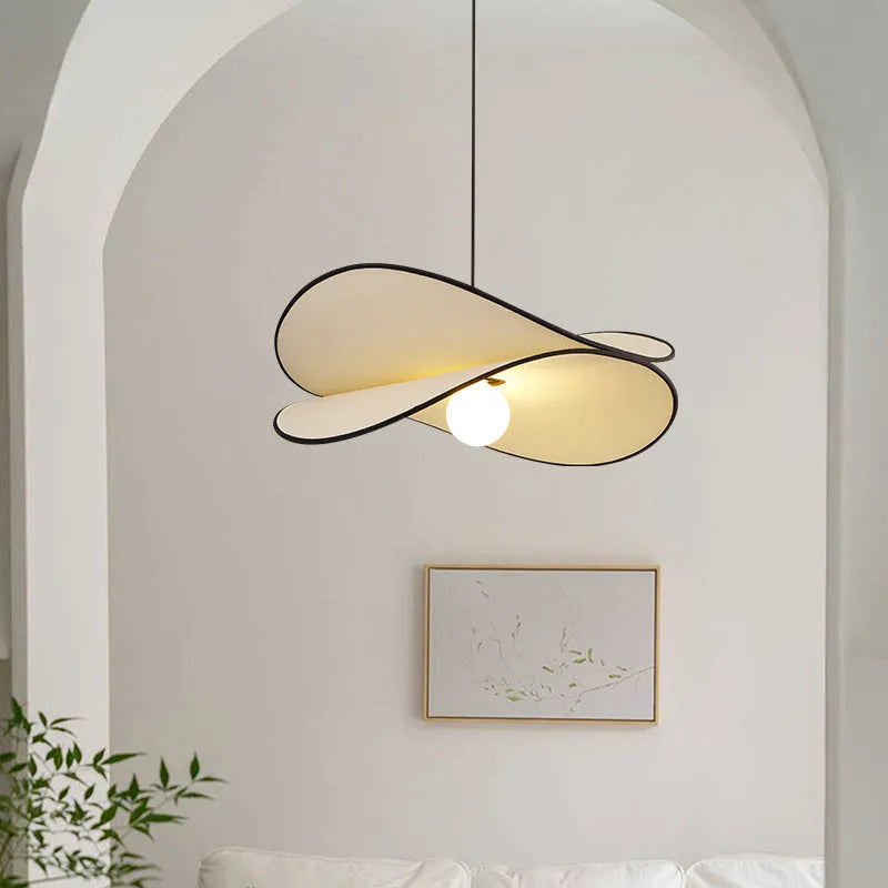 Modern French style fabric chandelier pendant light in 40cm size with warm light, hung in a bedroom