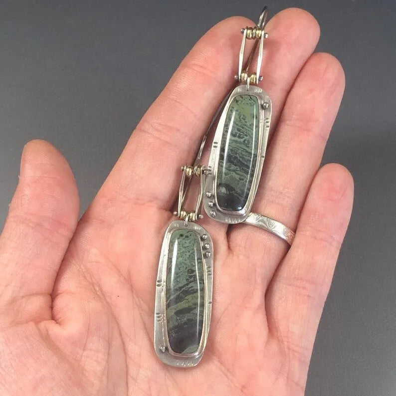 Geometric two-tone marble pattern alloy drop earrings with minimalist design