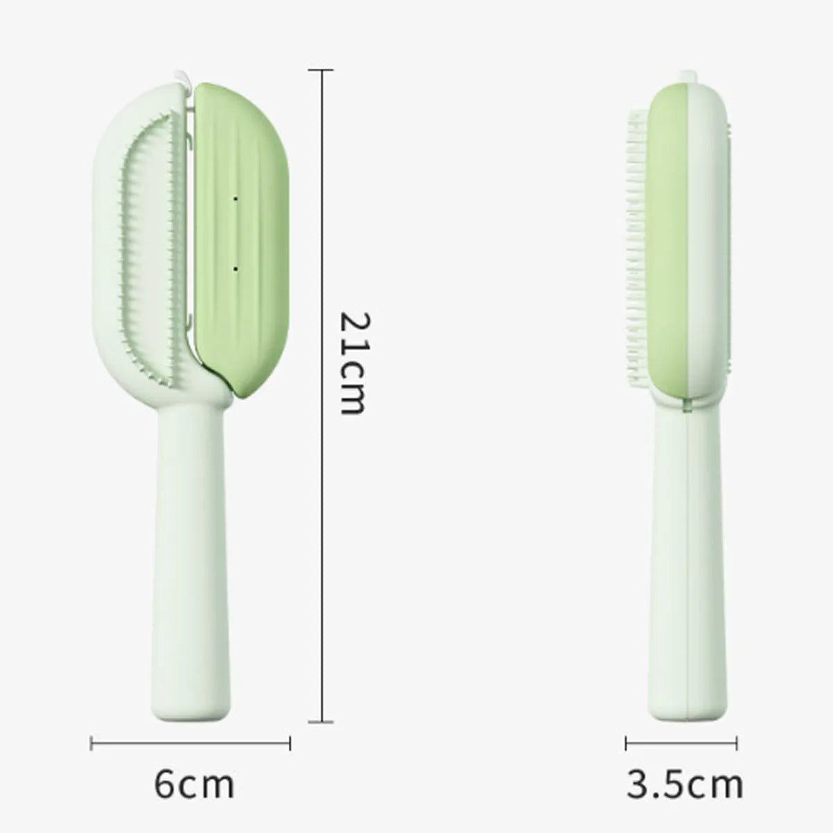 Blue pet grooming comb with integrated water tank and cleaning brush on a white background.