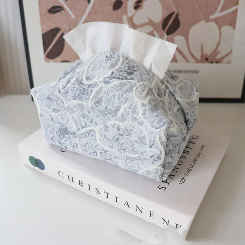 Chinese pastoral style cotton fabric tissue box with drawer in beige rose colour on tea table