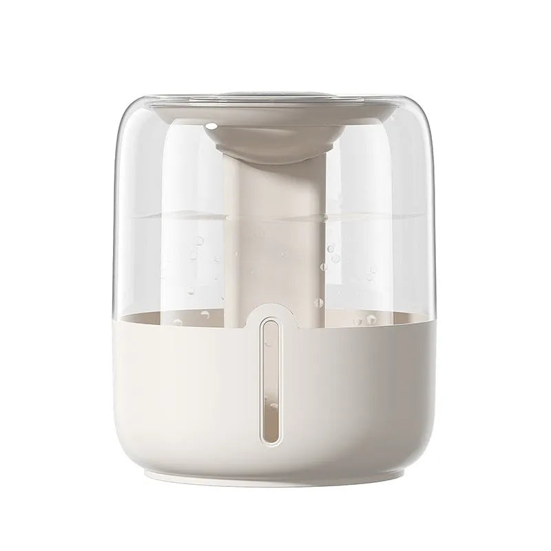 Beige round USB humidifier with dual spray nozzles, display screen, and night light