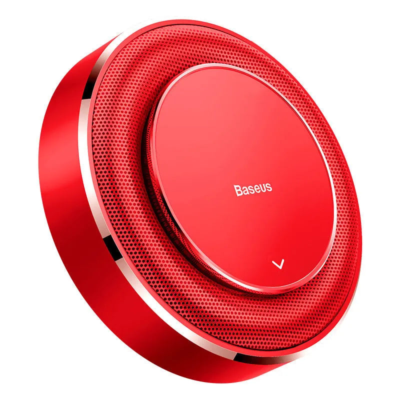 Aluminium alloy car fragrance with circular perfume seat and aromatherapy tablets in black, red, or silver colours