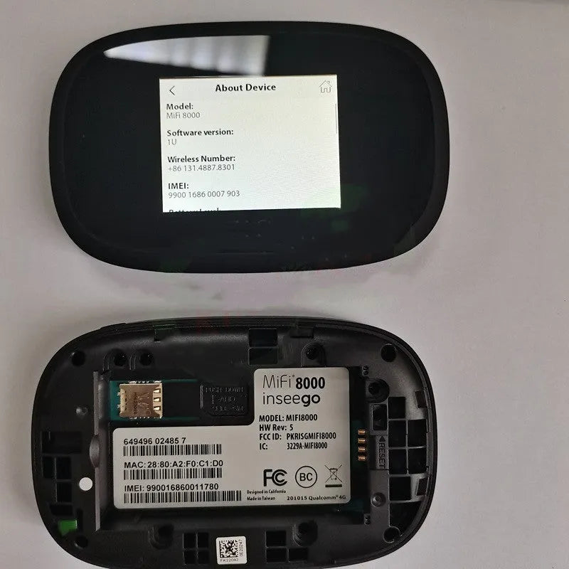 Black mifi8000 portable 4G wireless router with compact dimensions