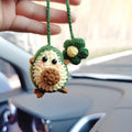 Handmade crocheted avocado rainbow flower car pendant in wool yarn for colourful vehicle interior decoration