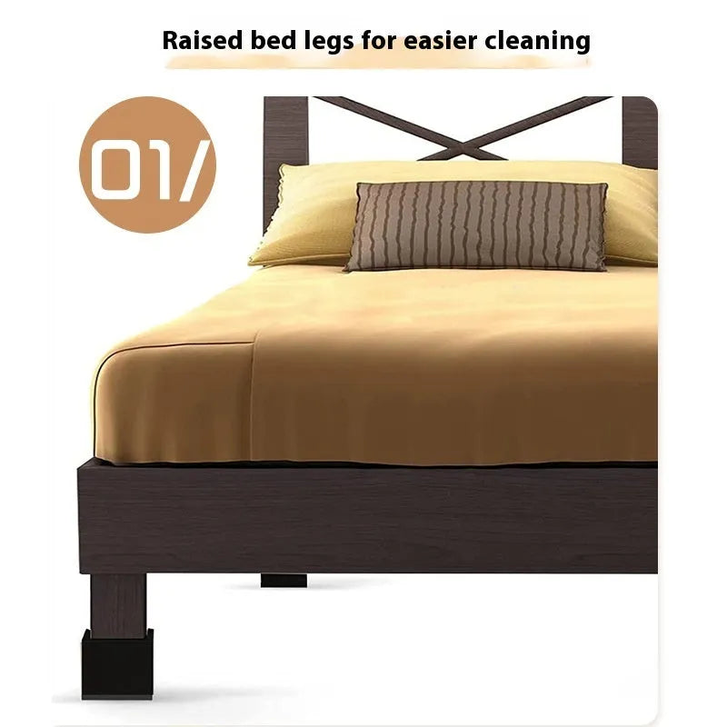Four black thickened plastic bed foot mats for raising sofa and furniture height.