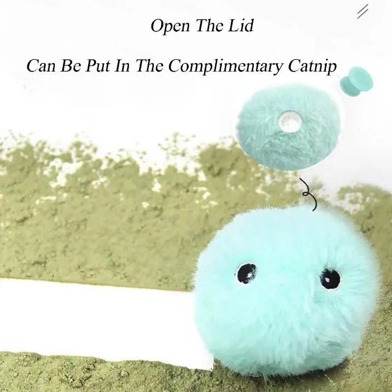 Interactive cat toy ball in blue, pink, or yellow colours with 55mm diameter and smart trigger for animal sounds