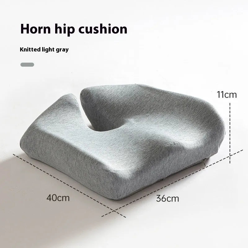 Memory foam office chair cushion showing dark grey polyester cover on office chair