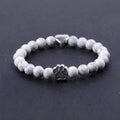 Tigereye stone bracelet with geometric dog's paw charm and heart charm in beaded construction