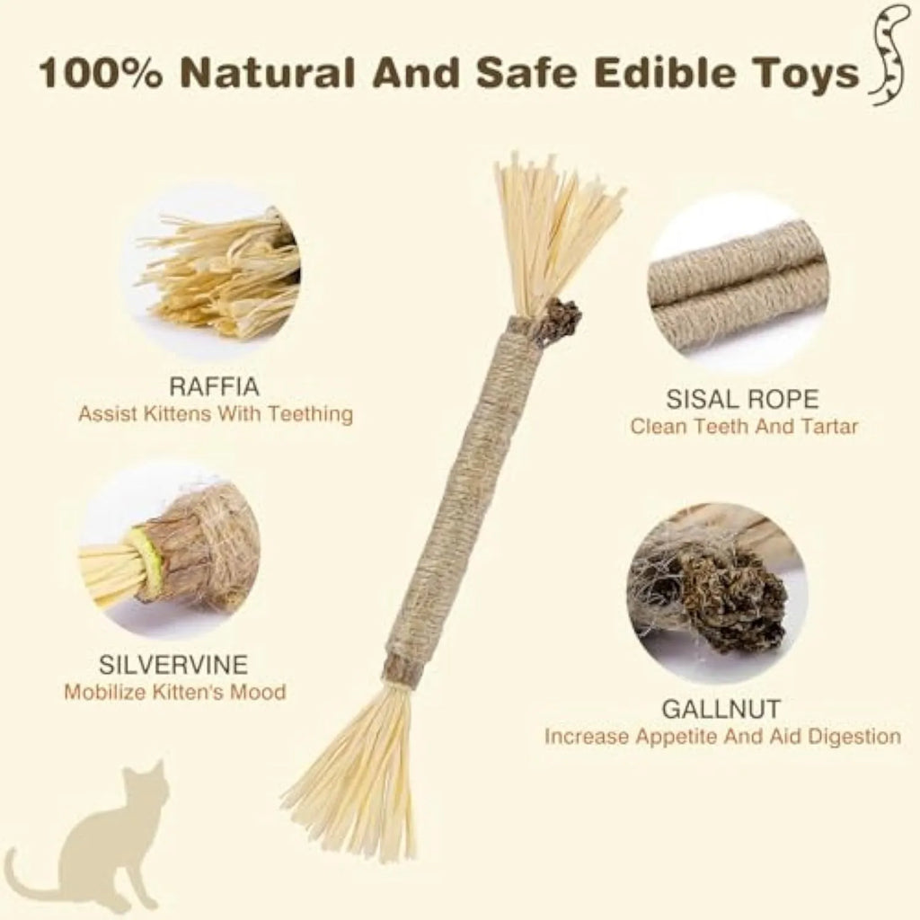 3 pack natural silvervine cat chew sticks with sisal rope for dental care