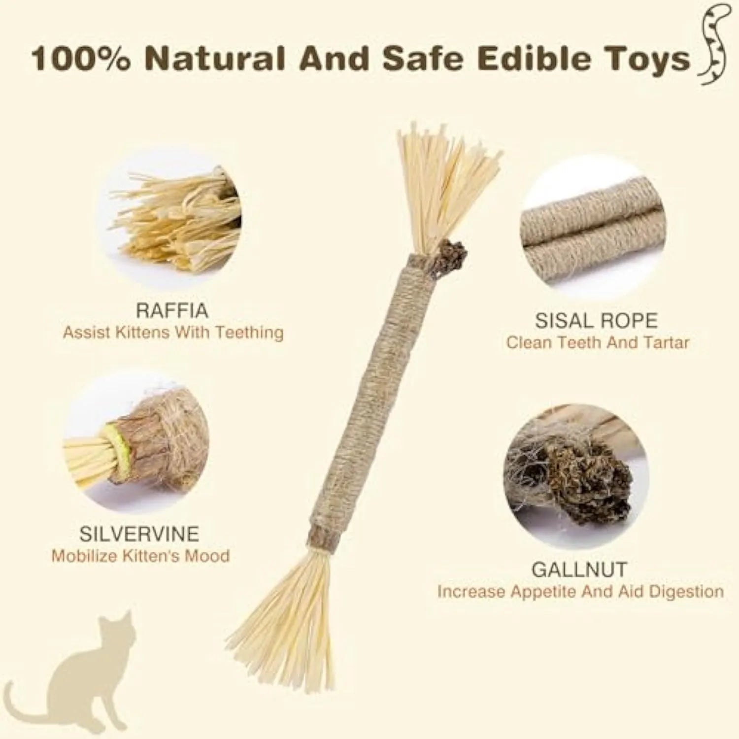 3 pack natural silvervine cat chew sticks with sisal rope for dental care