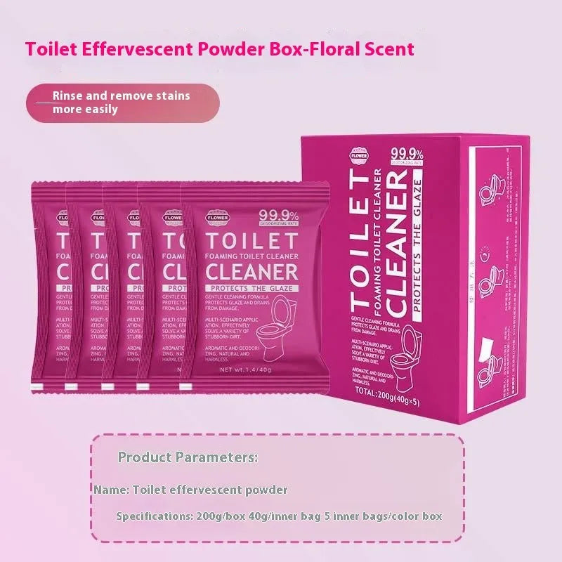 Toilet bubble powder cleaning product in blue ocean or pink floral fragrance options
