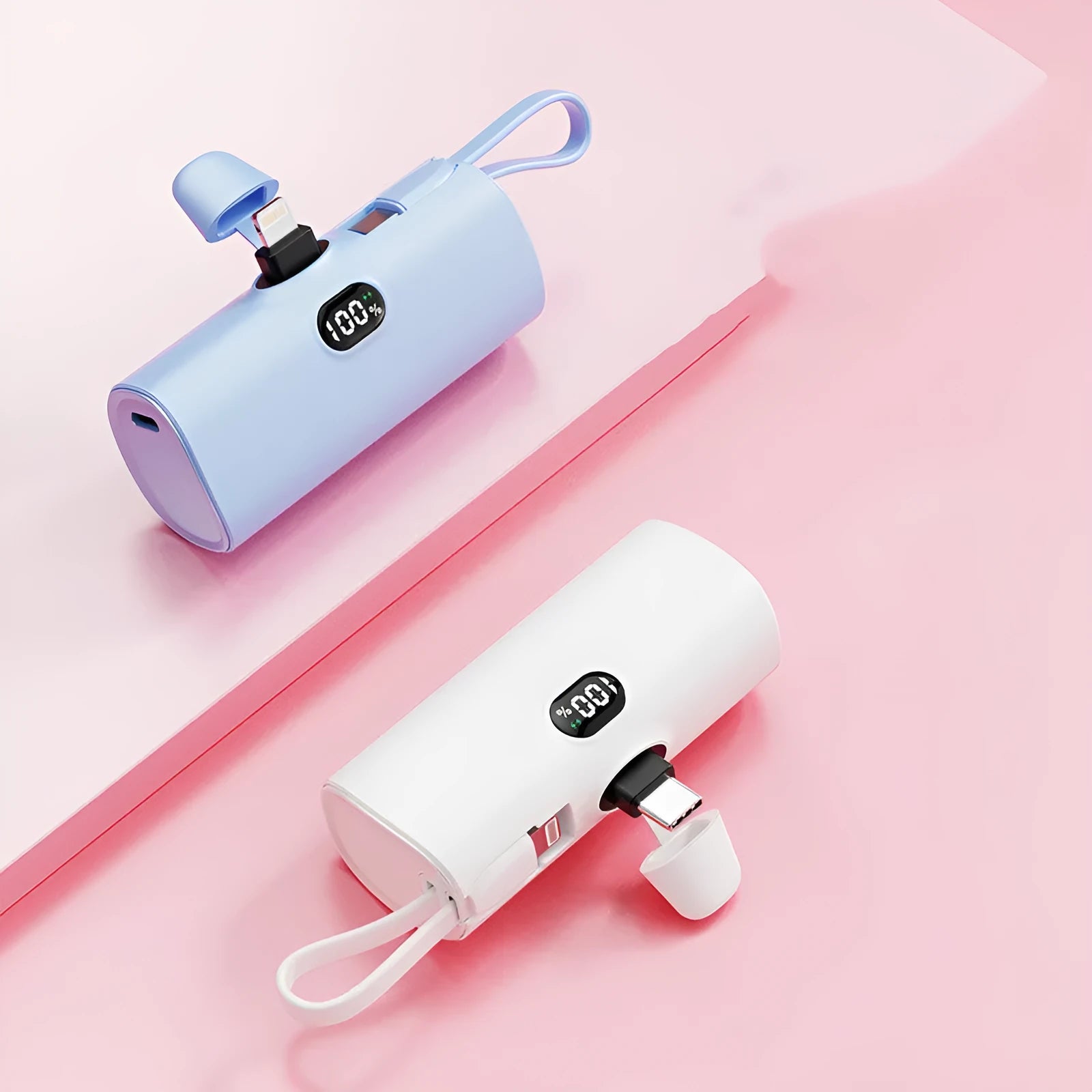 Capsule digital display wireless power bank with plug in five colour options