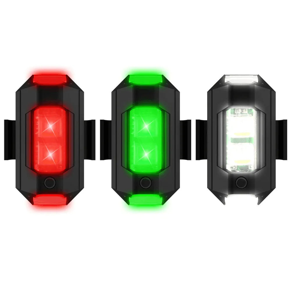 Drone strobe light with seven LED colours, Type-C cable, and mounting tape and belts