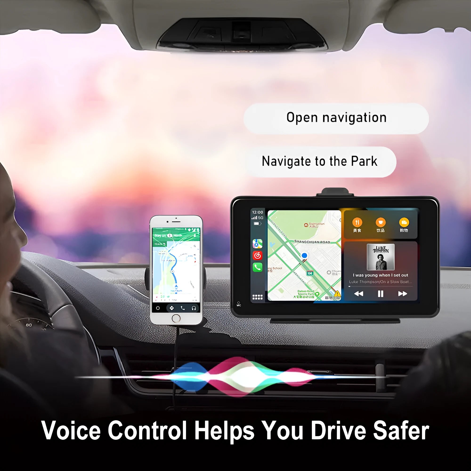 7-inch HD wired car dashboard smart player with screen showing multilingual menu options
