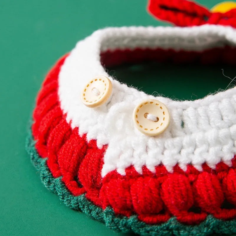 Christmas hand-woven milk cotton cat collar in bowknot design with adjustable size