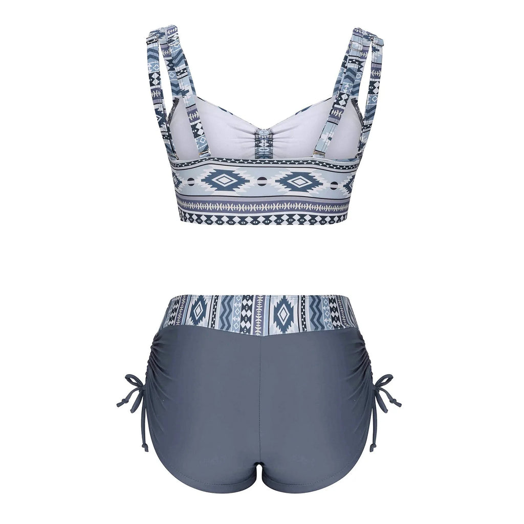 Women's bikini split swimsuit without steel belt or chest pad in picture colour, available in sizes S to 2XL